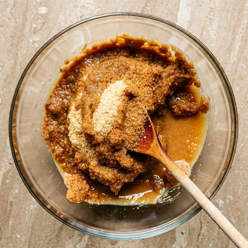 Add sugar and brown butter and vanilla extract