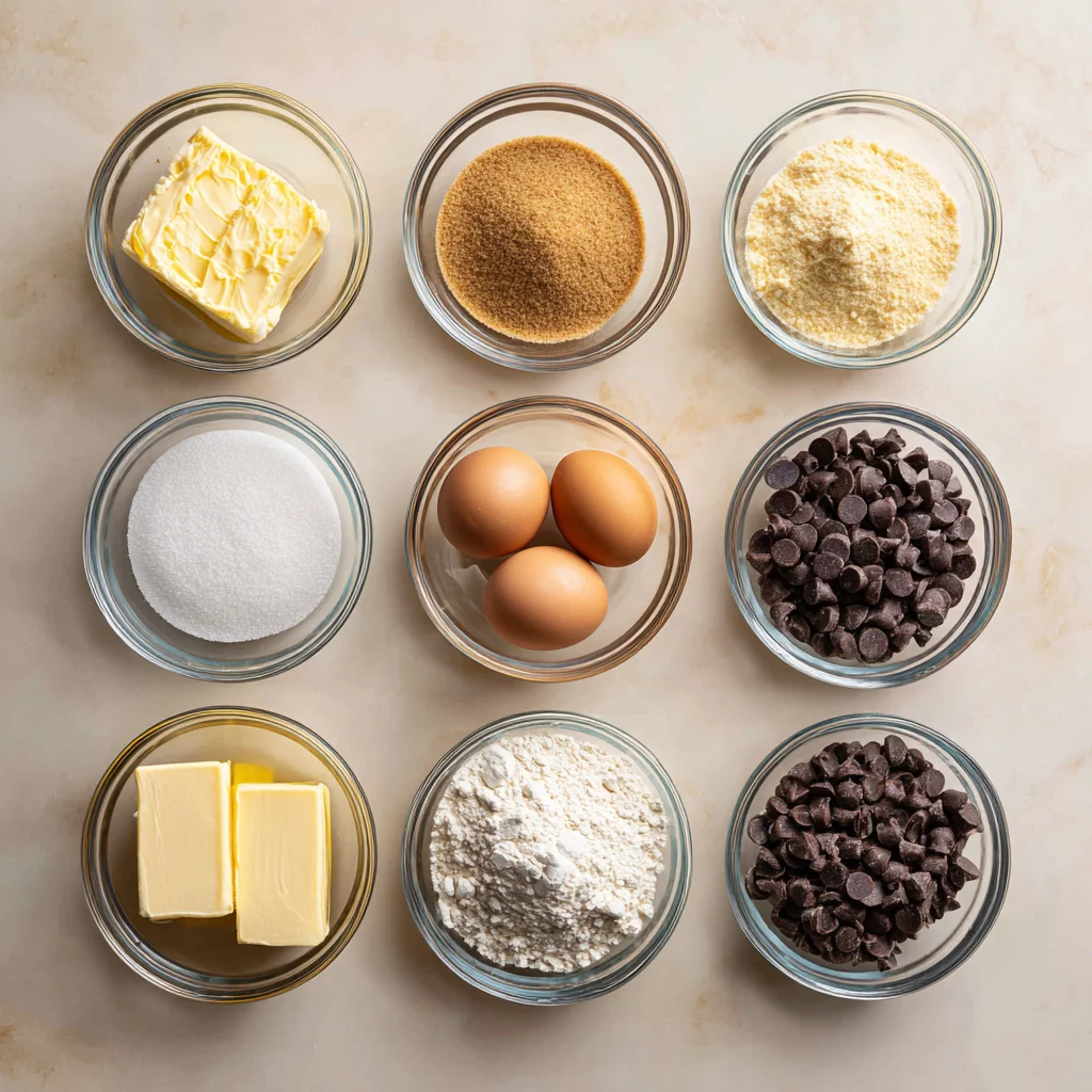 Ingredients used in brown butter chocolate chip cookies